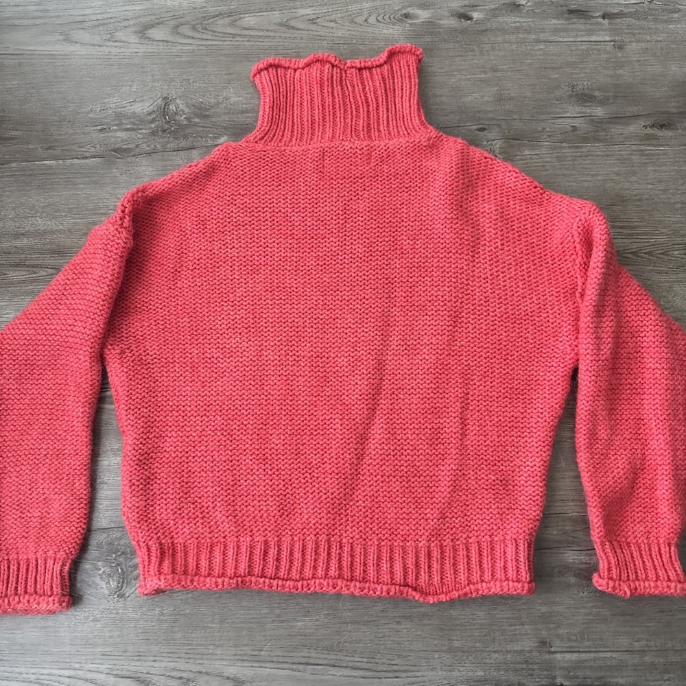 Anthropologie Turtleneck Sweater Chunky Knit Womens XS Coral Italy Alpaca Blend